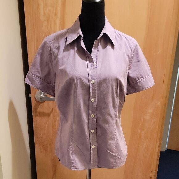 LOFT Purple Short Sleeve Button-Up Shirt sz 10 - Picture 1 of 8